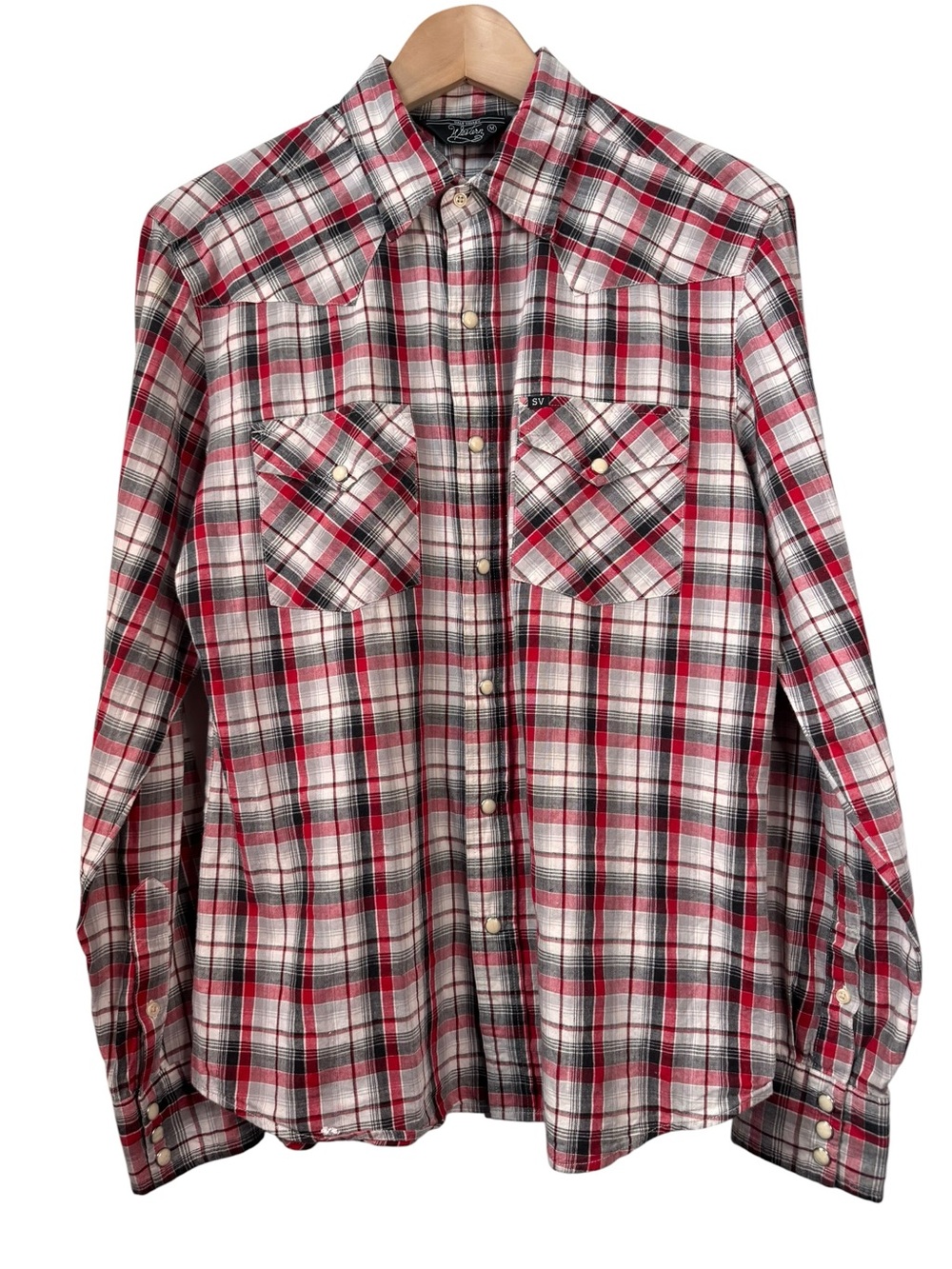 Salt Valley Western Red Plaid Pearl Snap Button Shirt Size Medium Long Sleeve